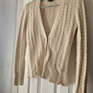 Ann Taylor Cream Chevron Cardigan